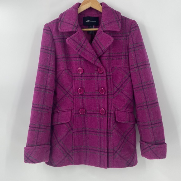 Moda International magenta pink plaid wool blend double breasted jacket coat - Picture 13 of 13